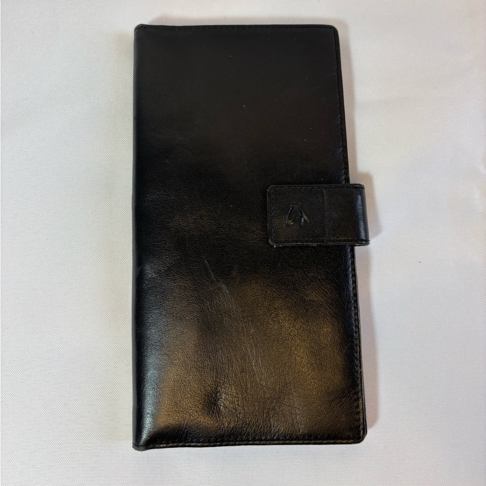 ADAMIS Black Leather Travel Wallet Snap Closure UNISEX